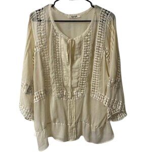 Daniel Rainn Boho Sheer Crochet Blouse Cream Color